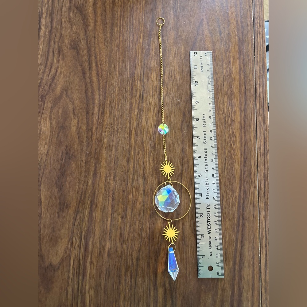 Gold Sun and Crystal Hanging Decor